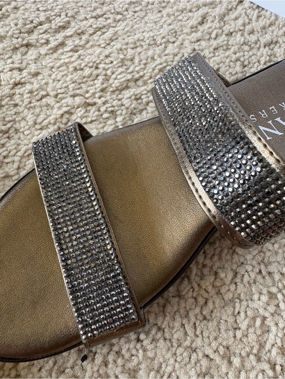 Italian Shoemakers Bronze Metallic Slide Sandals with Sparkle Straps Size 6 - Picture 4 of 8